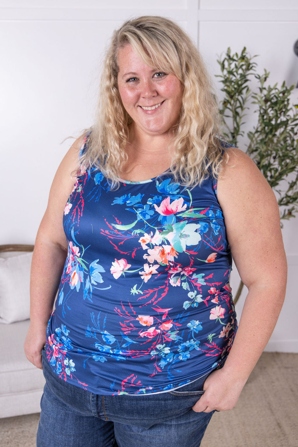 Luxe Crew Tank - Navy Floral Bliss